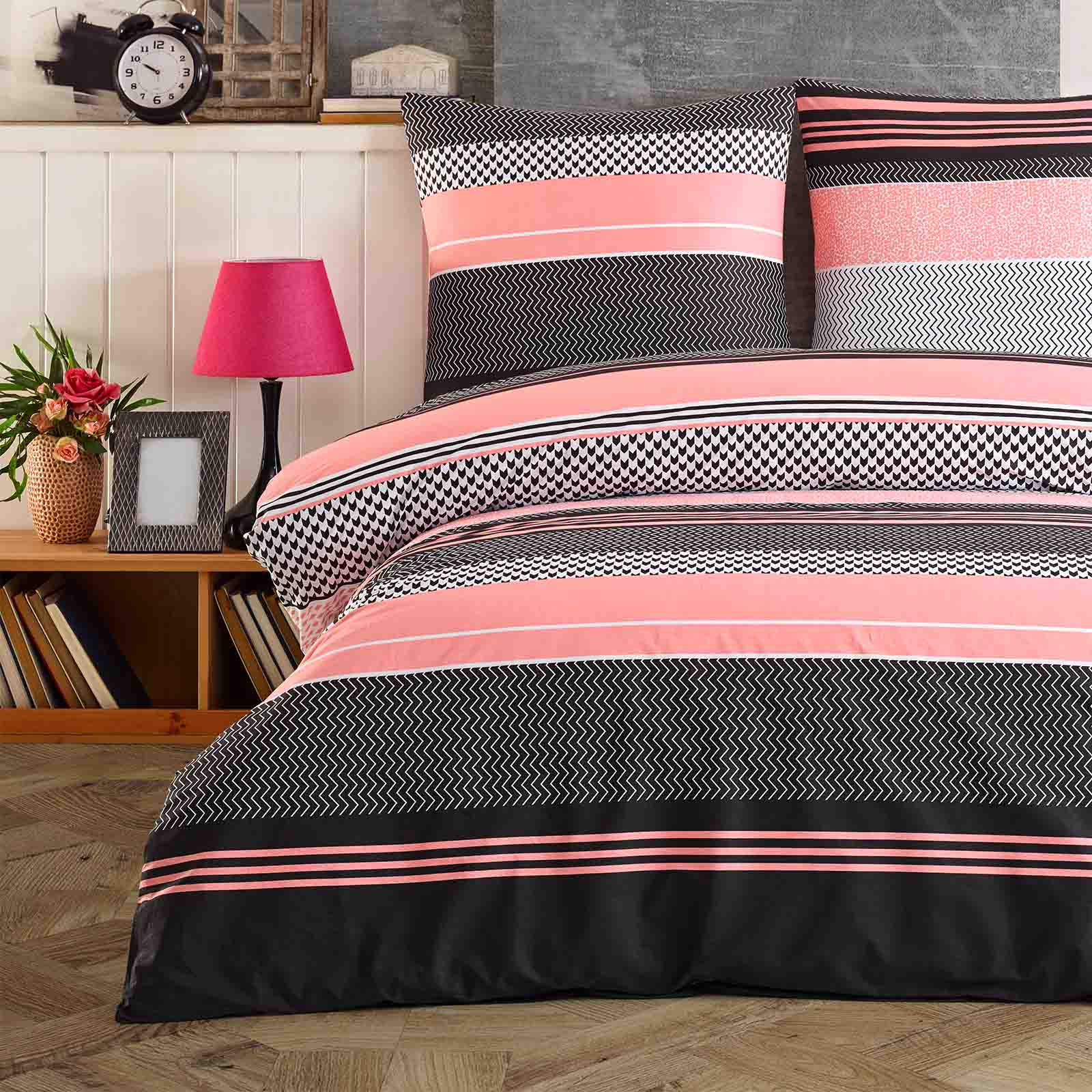 Bettwäsche 135x200 Baumwolle Bettbezug Set 4 tlg Renforce Reißverschluss Rosa